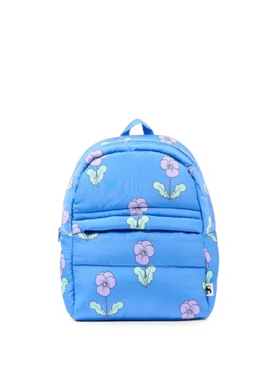 Mini Rodini Kids' Floral-print Padded Backpack In Blue