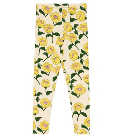 Mini Rodini Kids' Printed Cotton Leggings In Yellow