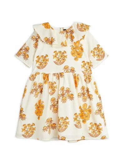 Mini Rodini Mini Flowers Woven Short Sleeve Dress For Girls In Yellow