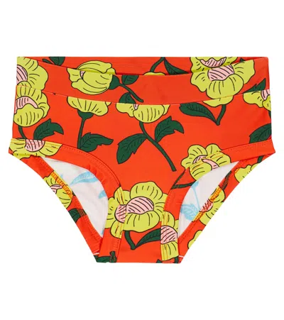 Mini Rodini Kids' Flowers High-rise Swim Shorts In Orange