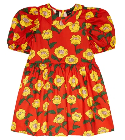 Mini Rodini Kids' Bedrucktes Kleid Flowers Aus Baumwolle In Orange