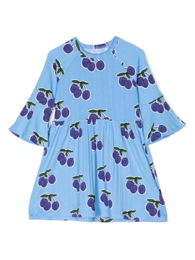 Mini Rodini Kids' Fruit-print Pleated Dress In Blue