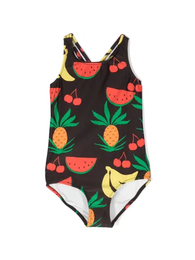 Mini Rodini Kids' Fruit-print Swimsuit In Brown