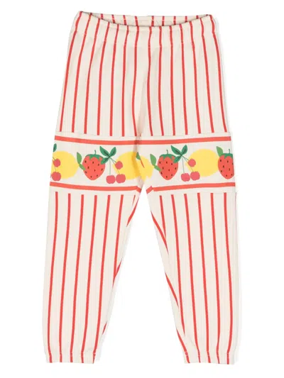 Mini Rodini Kids' Fruits-print Striped Track Pants In Neutrals