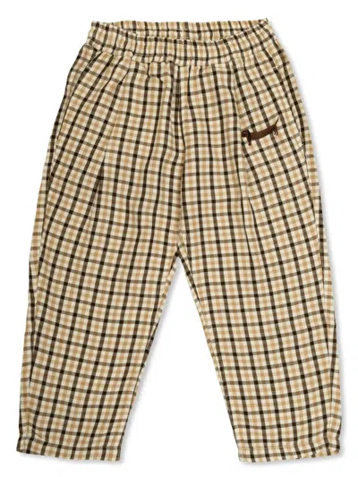 Mini Rodini Kids' Gingham-check Trousers In Brown