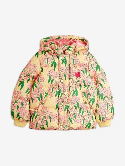 Mini Rodini Kids'  Girls Alpine Flower Hooded Puffer Jacket In Brown