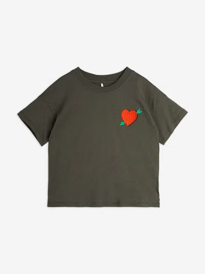Mini Rodini Kids'  Girls Arrowed Heart Embroidered T-shirt In Black