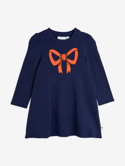 Mini Rodini Babies'  Girls Bow Application Sweater Dress In Blue