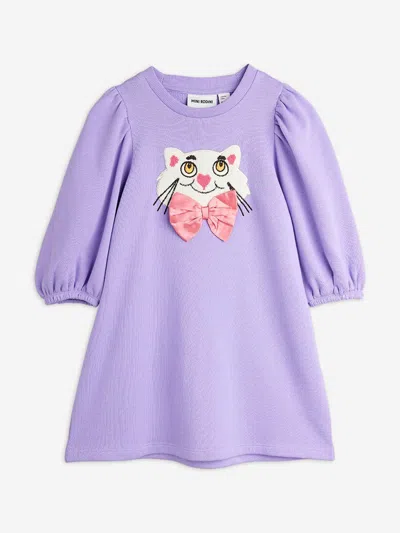 Mini Rodini Babies'  Girls Cat With Bow Tie Sweater Dress In Purple