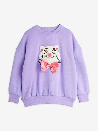 Mini Rodini Kids'  Girls Cat With Bow Tie Sweatshirt In Purple