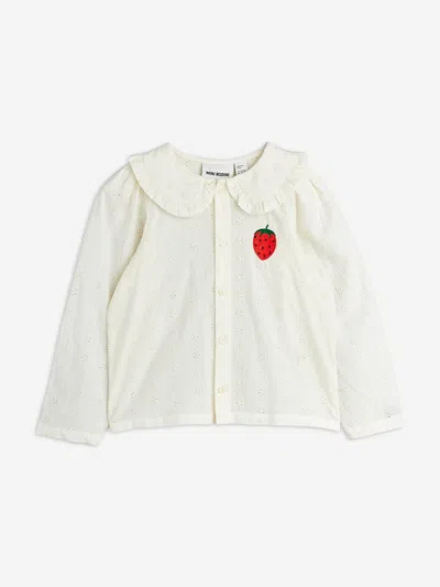 Mini Rodini Kids'  Girls Embroidered Strawberry Schiffli Blouse In White