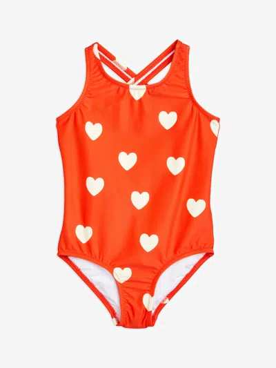 Mini Rodini Kids'  Girls Heart Print Swimsuit In Red