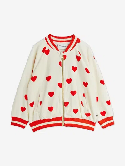 Mini Rodini Kids'  Girls Hearts Aop Baseball Cardigan In White