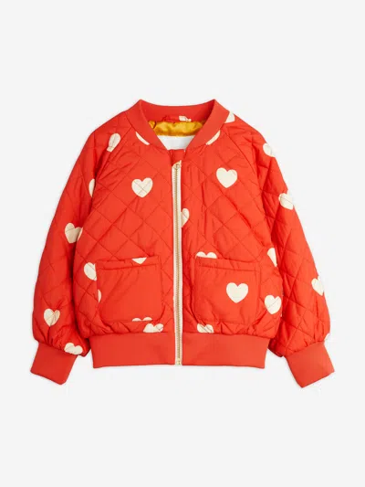 Mini Rodini Babies' Girls Hearts Baseball Jacket In Red