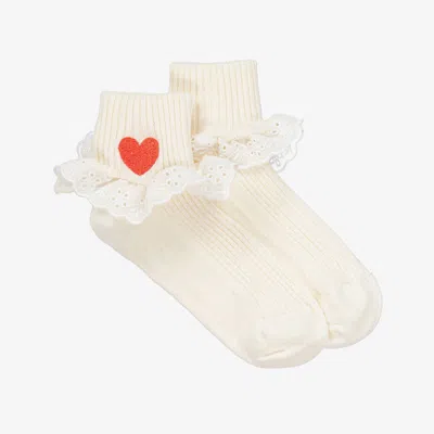Mini Rodini Kids' Girls Ivory Cotton Ruffle Socks
