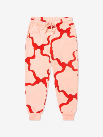 Mini Rodini Babies' Bow-print Organic Cotton Track Pants In Pink