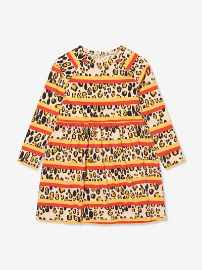 MINI RODINI GIRLS ORGANIC COTTON LEOPARD STRIPED DRESS