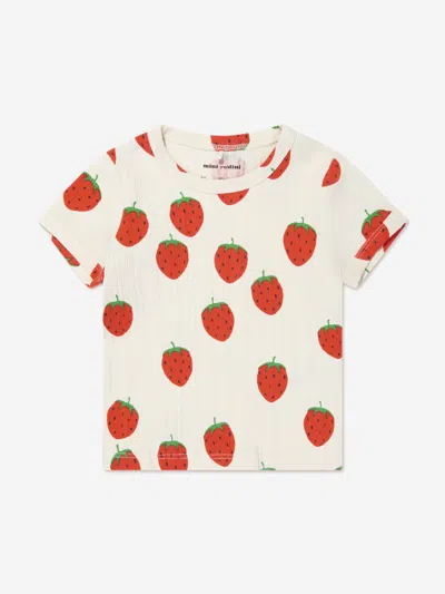Mini Rodini Girls Organic Cotton Strawberry T-shirt In White