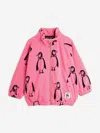 Mini Rodini Girls Penguin Aop Fleece Jacket In Pink