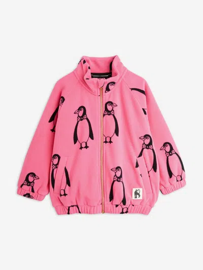 Mini Rodini Kids'  Girls Penguin Aop Fleece Jacket In Pink
