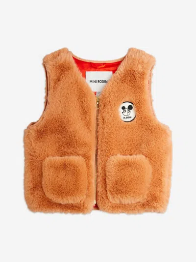 Mini Rodini Kids'  Girls Ritzratz Patch Faux Fur Gilet In Orange