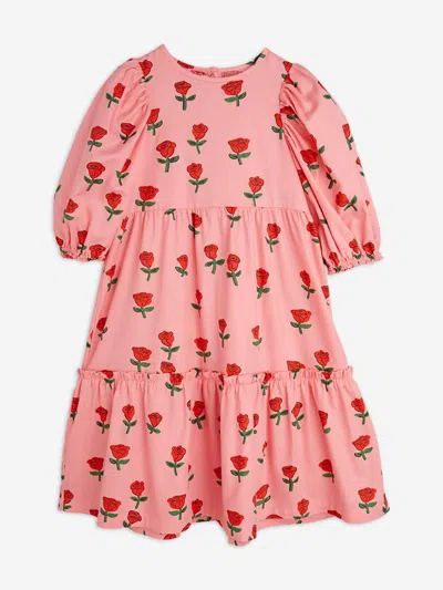 MINI RODINI MINI RODINI GIRLS ROSES AOP PUFF SLEEVE DRESS