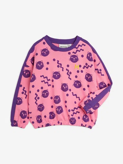 Mini Rodini Kids'  Girls Squiggly Cats Aop Sweatshirt In Pink