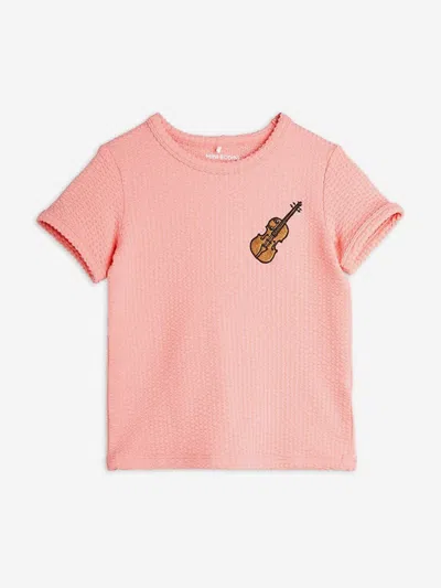 Mini Rodini Kids'  Girls Violin Embroidered T-shirt In Pink