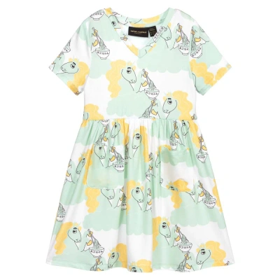 Mini Rodini Babies' Girls White & Green Unicorn Dress