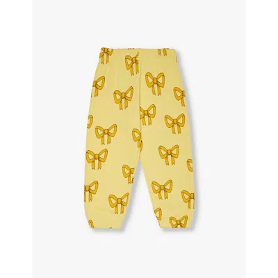 Mini Rodini Kids' Bow Print Tapered-leg Organic-cotton Jersey Jogging Bottoms 1.5-11years In Yellow
