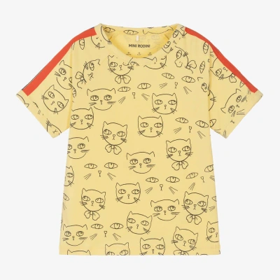 Mini Rodini Kids' Girls Yellow Organic Cotton Cat T-shirt