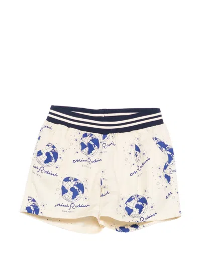 Mini Rodini Kids' Globe-print Striped-waistband Shorts In Neutral