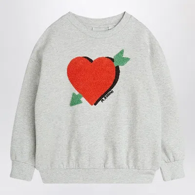 MINI RODINI GRAY SWEATSHIRT WITH HEART AND ARROW IN VELOUR