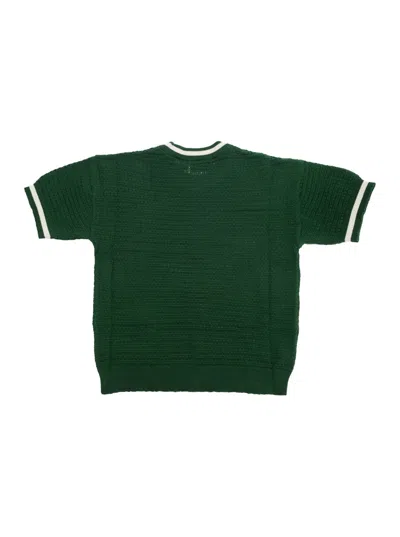 Mini Rodini Kids' Green Knitted T-shirt With Patch On The Front In Cotton Boy