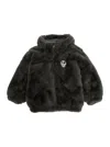 Mini Rodini Grey Jacket With Logo Patch On The Front In Faux Fur Boy In Gray