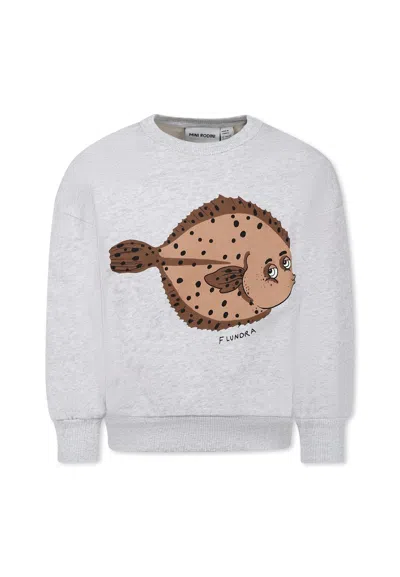 Mini Rodini Grey Sweatshirt For Kids With Puffer Fish