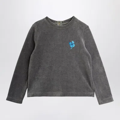 Mini Rodini Kids' Grey Velvet Crew-neck Sweater In Gray