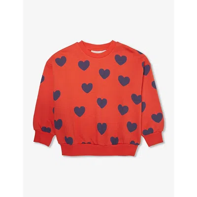 Mini Rodini Girls Red Kids Heart-print Relaxed-fit Organic-cotton Sweatshirt 1.5-11 Years