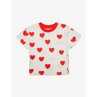 Mini Rodini Girls Red Kids Heart-print Short-sleeve Organic-cotton T-shirt 1.5-11 Years