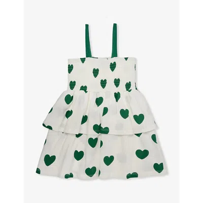 Mini Rodini Girls Green Kids Hearts Smocked Cotton-jersey Dress 1.5-11 Years