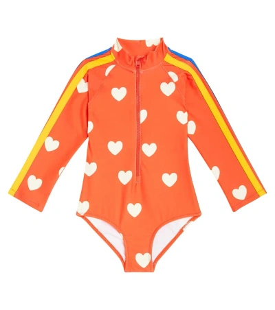 Mini Rodini Kids' Hearts Swimsuit In Red