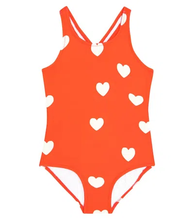 Mini Rodini Kids' Hearts Swimsuit In Rot