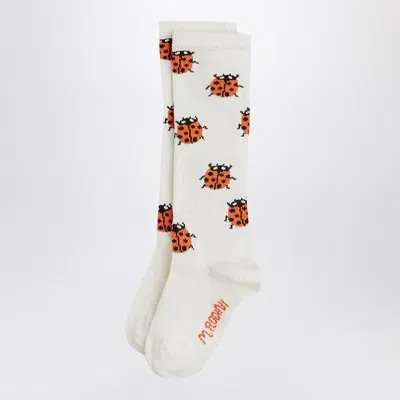 Mini Rodini High White Socks With Ladybugs