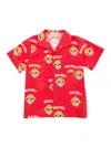 MINI RODINI RED BOWLING SHIRT WITH OWL PRINT IN COTTON BOY