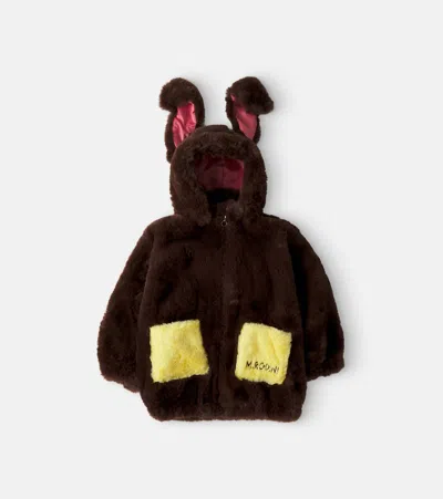 Mini Rodini Hooded Teddy Jacket In Brown