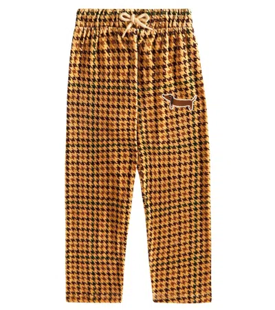 Mini Rodini Kids' Houndstooth Cotton Velour Pants In Brown