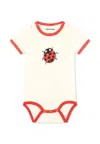 Mini Rodini Ivory Bodysuit For Baby Girl With Ladybug In Ivory