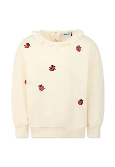 MINI RODINI IVORY SWEATSHIRT FOR GIRL WITH LADYBUGS