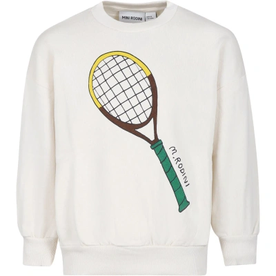 Mini Rodini Ivory Sweatshirt For Kids With Tennis Racket