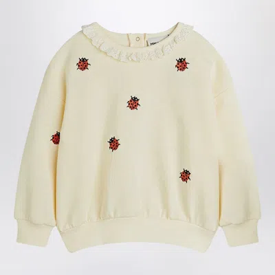 MINI RODINI IVORY SWEATSHIRT WITH EMBROIDERED LADYBUGS